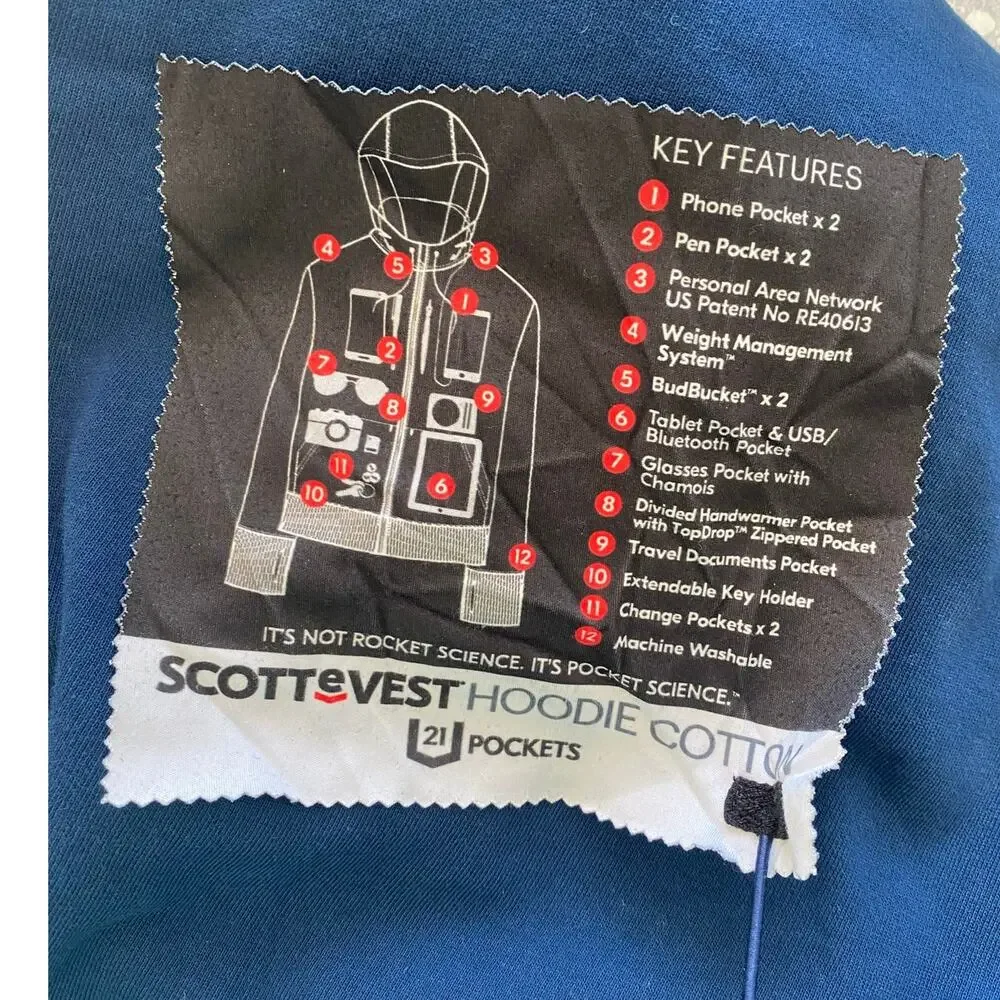 SCOTTeVEST Men's Hoodie 21 Pocket Full Zip Blue Size Large - Picture 4 of 10